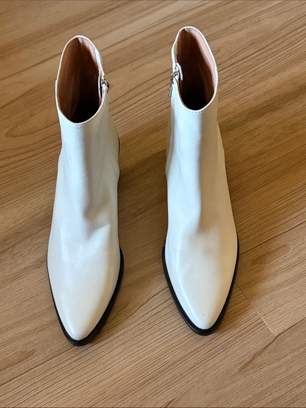 Madewell Ivory Leather Western Ankle Booties Side Zip Block Heel Size 9